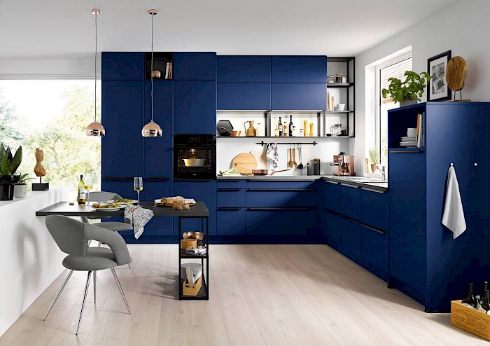 Winkelküche in blau